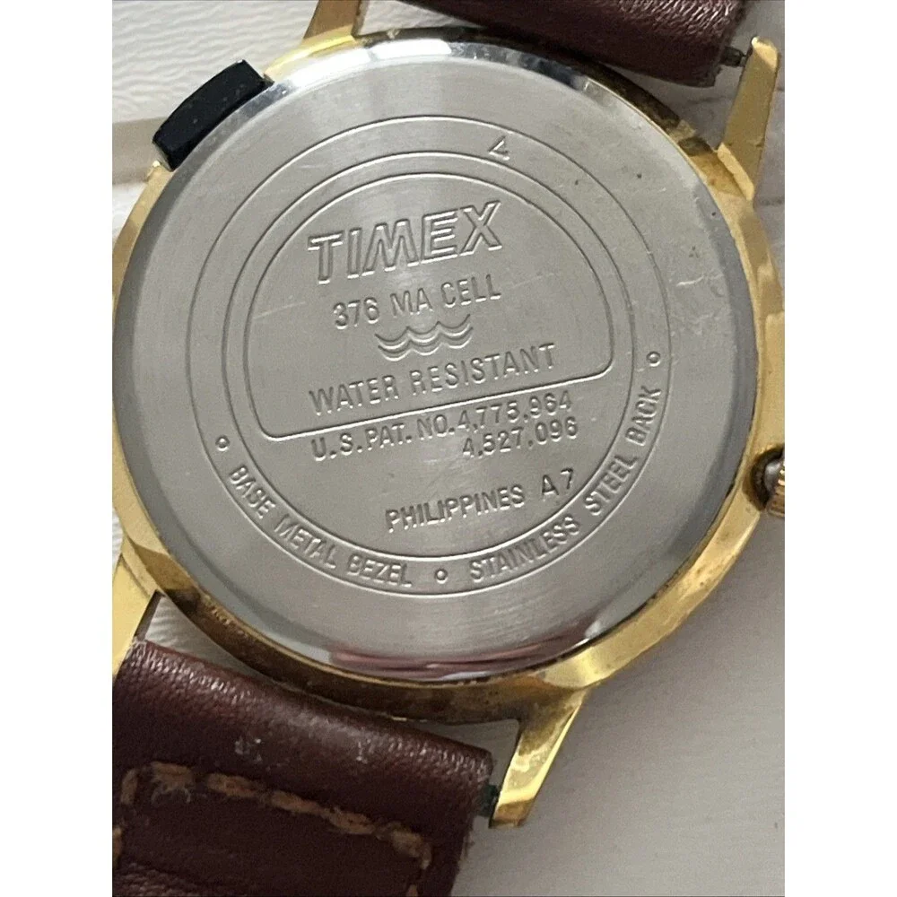 Timex Indiglo Watch Women's Vintage Analog Quartz Brown Leather Gold Tone